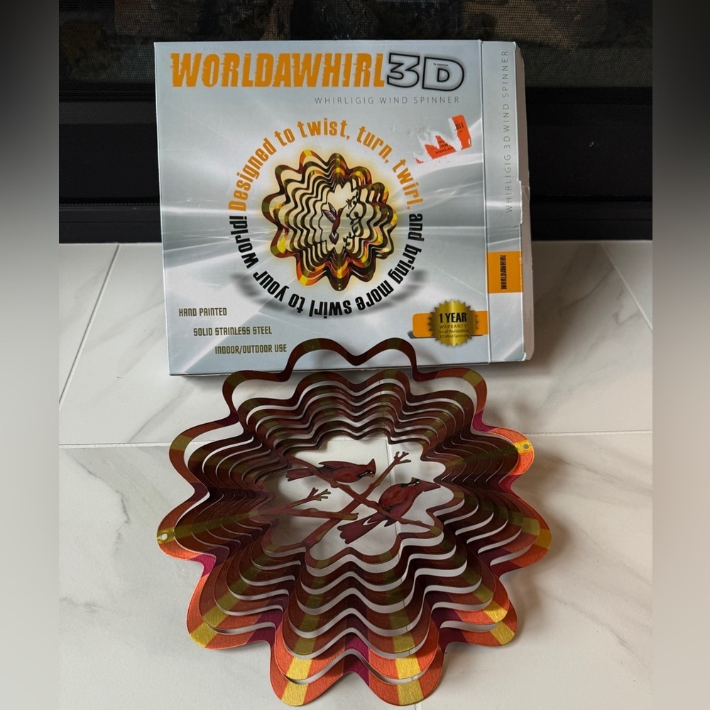 Whirligig 3D Painted Stainless Steel Cardinal Bird Wind Spinner 12" Multicolor